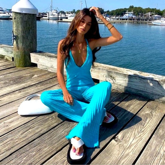 Zara Blue Halter Jumpsuit - Picture 1 of 1